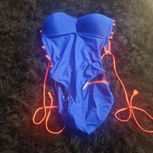 Large swimsuit orange and royal blue